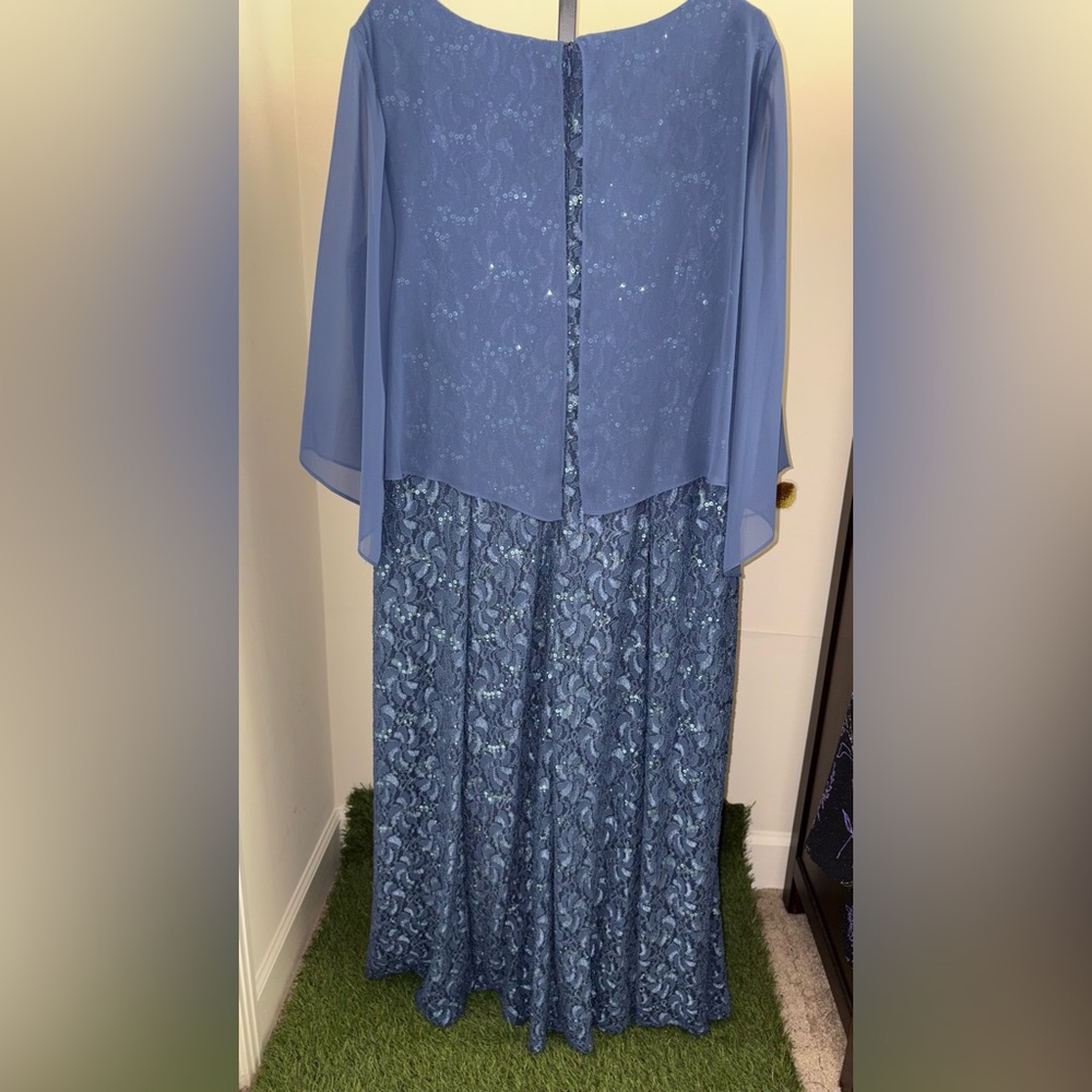 Alex Evenings Dusty Blue Lace & Chiffon Evening Gown